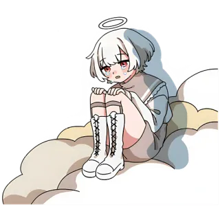 😣 อนิเมะ, เศร้า, นางฟ้า, ร้องไห้, เมฆ, น่ารัก telegram sticker