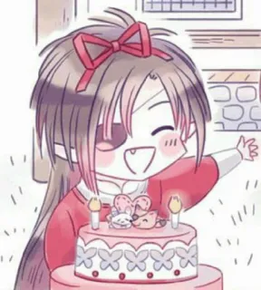 🥢 anime, chibi, birthday, cake, cute, celebration, cartoon, kawaii telegram sticker