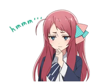 🤔 hmmm... аниме, думающий, милый, девушка, в замешательстве telegram sticker