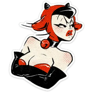 🤨 iblis, seksi, wanita, merah, kartun, pin-up, setan telegram sticker