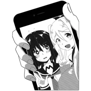 ✌️ Аниме, Селфи, Знак мира, Друзья, Мультфильм, Милый, Телефон telegram sticker