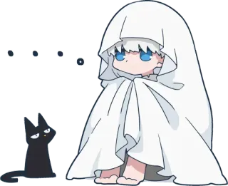 😶 lindo, anime, fantasma, gato, chibi whatsapp sticker