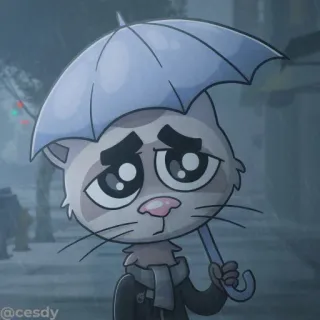 😞 @cesdy 猫, 雨伞, 雨, 伤心, 卡通, 动物 telegram sticker