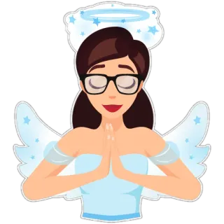 😇 anioł, aureola, skrzydła, kreskówka, kobieta, okulary, gwiazdy, słodkie whatsapp sticker