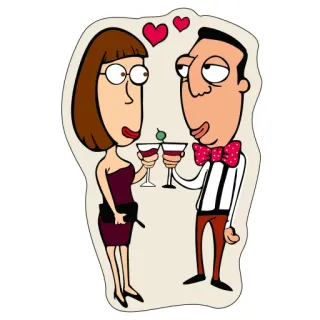 ❤ cartoon, couple, cocktails, romance, love, celebration telegram sticker