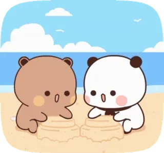 🌚 ursos, praia, castelos de areia, fofo, desenho animado, oceano, verão telegram sticker