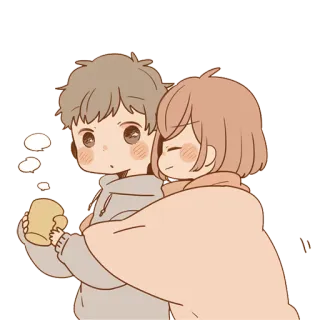 ☕ coppia, abbraccio, carino, amore, cartone animato, anime telegram sticker