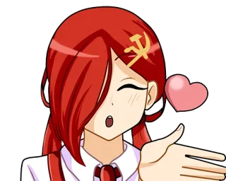 😘 Anime, Communisme, Faucille et marteau, cheveux roux, cœur, bisou, fille whatsapp sticker