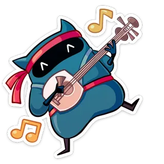 🎸 cat, ninja, music, stringed instrument, red headband, cartoon whatsapp sticker