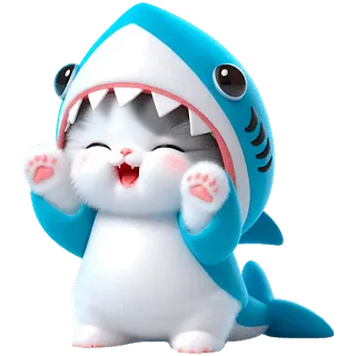🤗 chat, requin, mignon, animal, dessin animé, chaton, animal de compagnie, kawaii telegram sticker