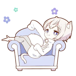 😎 Anime, Katze, Cartoon, Niedlich, Sitzend, Blumen whatsapp sticker