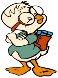 😒 canard, dessin animé, lunettes, personnage, animé, sac à dos whatsapp sticker