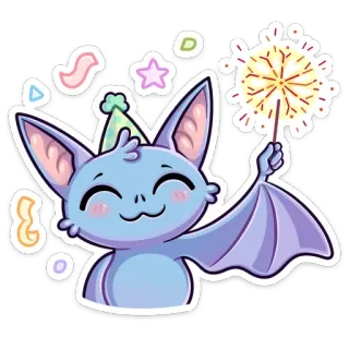 🥳 Fledermaus, Wunderkerze, Cartoon, Feier, süß, Aufkleber, Tier telegram sticker