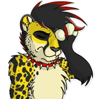 😣 Furry, Leopardo, Antro, Emo, Collar de pinchos, Personaje, Triste telegram sticker