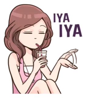 😐 IYA IYA Mädchen, Trinken, Cartoon, Ausdruck, ja telegram sticker
