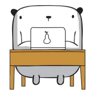 💴 Bär, Laptop, Birnenlogo, Schreibtisch, Cartoon Bär, Tier, Büro telegram sticker