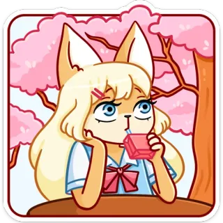🌸 アニメ, 狐娘, 桜, かわいい, 可愛い, ドリンクパック, 擬人化 whatsapp sticker