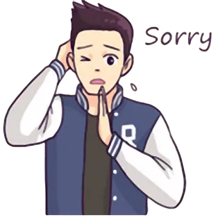 🙁 Sorry desculpa, desculpas, desenho animado, masculino, arrependimento telegram sticker