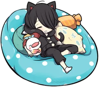 😴 애니메이션, 고양이 귀, 졸린, 베개, 귀여운 telegram sticker