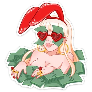 💰 soldi, coniglio, ragazza, contanti, ricchezza, occhiali da sole, orecchie telegram sticker
