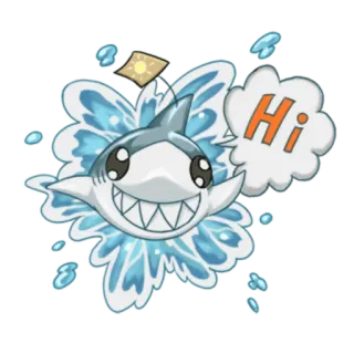 😀 Hi requin, mignon, dessin animé, eau, salutation, animal telegram sticker