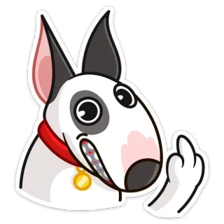 🖕 собака, средний палец, бультерьер, наклейка, мультфильм whatsapp sticker