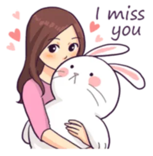 ❤ I miss you desenho animado, menina, coelho, abraço, amor, corações, fofo telegram sticker