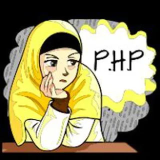 😒 PHP женщина, хиджаб, думает, программирование, PHP whatsapp sticker