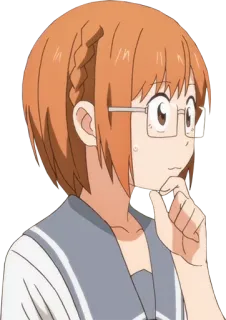 🤔 Anime, Gadis, Kartun, Kacamata, Berpikir, Karakter telegram sticker