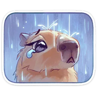 😢 капибара, дождь, грустный, животное, наклейка, милый, млекопитающее, грызун telegram sticker