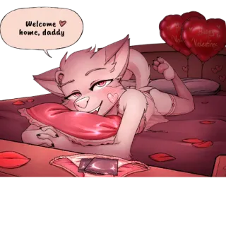 🥰 Welcome home, daddy furry, anthropomorphic, valentine, bedroom, romantic, flirt, love whatsapp sticker