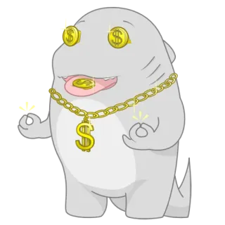 🤑 деньги, знак доллара, жадность, мультик, акула, золотая цепь, богатство telegram sticker