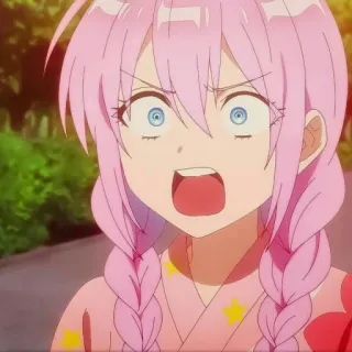 🦭 anime, ragazza, capelli rosa, scioccata, sorpresa telegram sticker