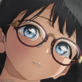 🎐 @HAWKS Anime, Ragazza, Occhiali, Cartone animato, Illustrazione, Ritratto telegram sticker