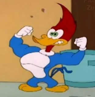 🏋‍♂ Woody Woodpecker cartone animato, uccello, muscolo, divertente, picchio, animazione, classico whatsapp sticker