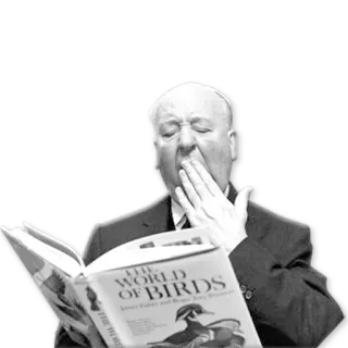 😴 THE WORLD OF BIRDS Альфред Хичкок, птицы, чтение, книга, зевок, режиссёр telegram sticker