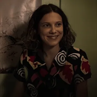 🧸 Eleven Stranger Things série de tv, ficção científica, garota, sorrindo, retrô, anos 80 telegram sticker