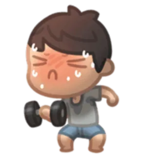 👿 Cartoon, Oefening, Fitness, Dumbbell, Zweet, Workout telegram sticker
