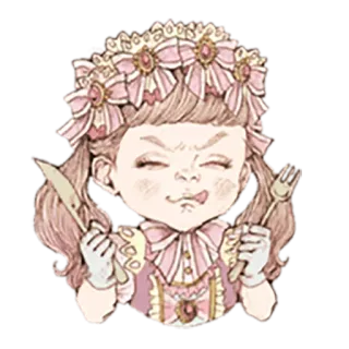 😋 女の子, ナイフ, フォーク, かわいい, ピンク, レース telegram sticker