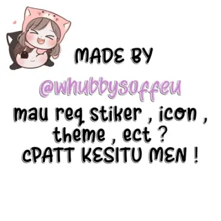🍥 MADE BY @whubbysoffeu
mau req stiker , icon ,
theme , ect ?
CPATT KESITU MEN! adesivo, ícone, tema, pedido, fofo, ilustração whatsapp sticker