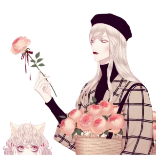 💐 rose, fleur, style anime, cheveux longs, homme telegram sticker