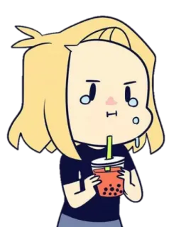 🥤 cartoon, illustration, boba, bubble tea, drink, blonde hair, cute telegram sticker
