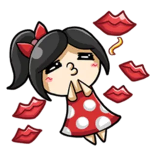 😘 Cartoon, Meisje, Zoenen, Lippen, Strik, Jurk telegram sticker