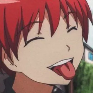 🤟 Karma Akabane Assassination Classroom Anime, Desenho animado, Menino, Língua, Cabelo ruivo, Sorriso irônico whatsapp sticker