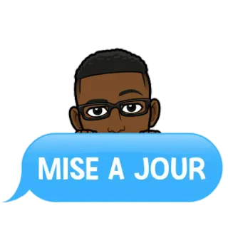 🔛 MISE A JOUR Bitmoji, アップデート, 漫画, フランス語, テキスト, メガネ, アバター telegram sticker
