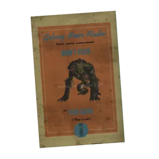 👹 Fallout 3 Galaxy News Radio
Public service announcement
DON'T FEED
THEM.
(That is all.) Fallout, Galaxy News Radio, video game, monster telegram sticker