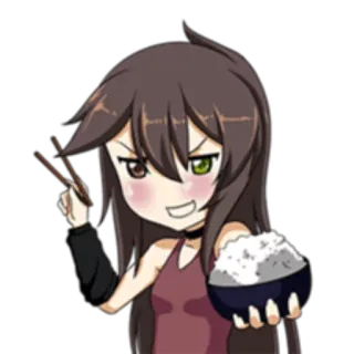 😁 Anime, Mädchen, Reis, Essstäbchen, Cartoon, Essen whatsapp sticker