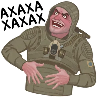 😃 AXAXAXAXAX stalker, lachen, gasmasker, militair, man, videogame telegram sticker