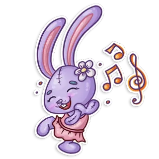 🎼 кролик, мультик, музыка, ноты, цветок, милый whatsapp sticker