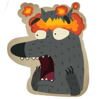 🤯 Kreskówka, Wilk, Ogień, Eksplozja, Zwierzę, Naklejka telegram sticker